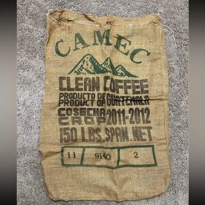 Authentic burlap Coffee Sack with Green Print